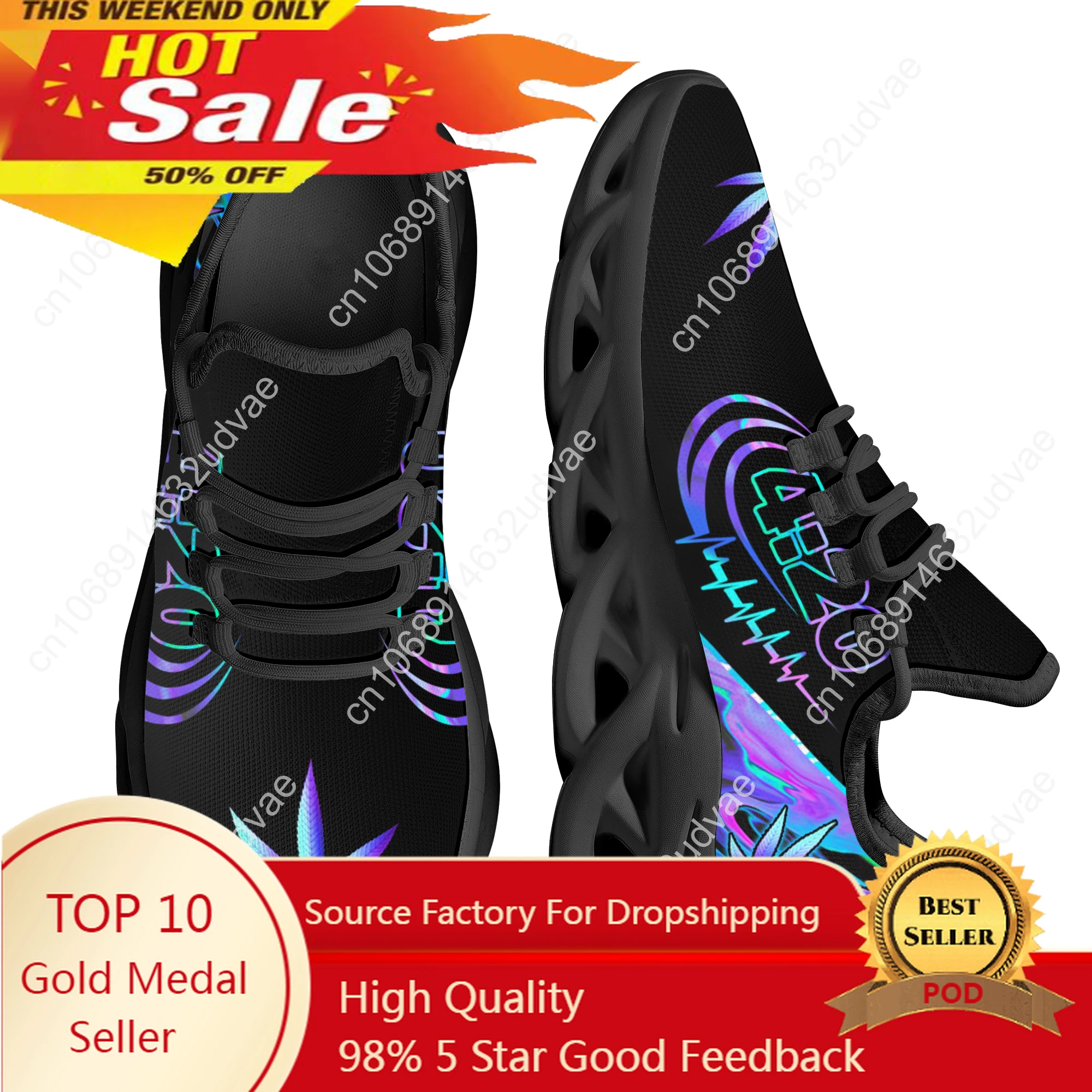 

420 Blue Trippy Weed Pattern Ladies Flat Shoes Comfortable Lace up Platform Sneakers Lightweight Women Footwear