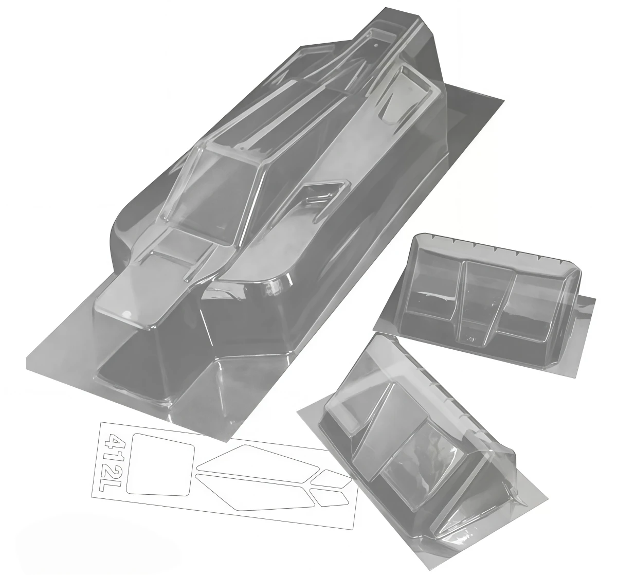 JCONCEPTS 412L Clear PC Buggy Body 0.8mm Light‑Weight With S‑Type Rear Wing For AE B74.1 B74.2 1/10 4WD Off‑Road Car
