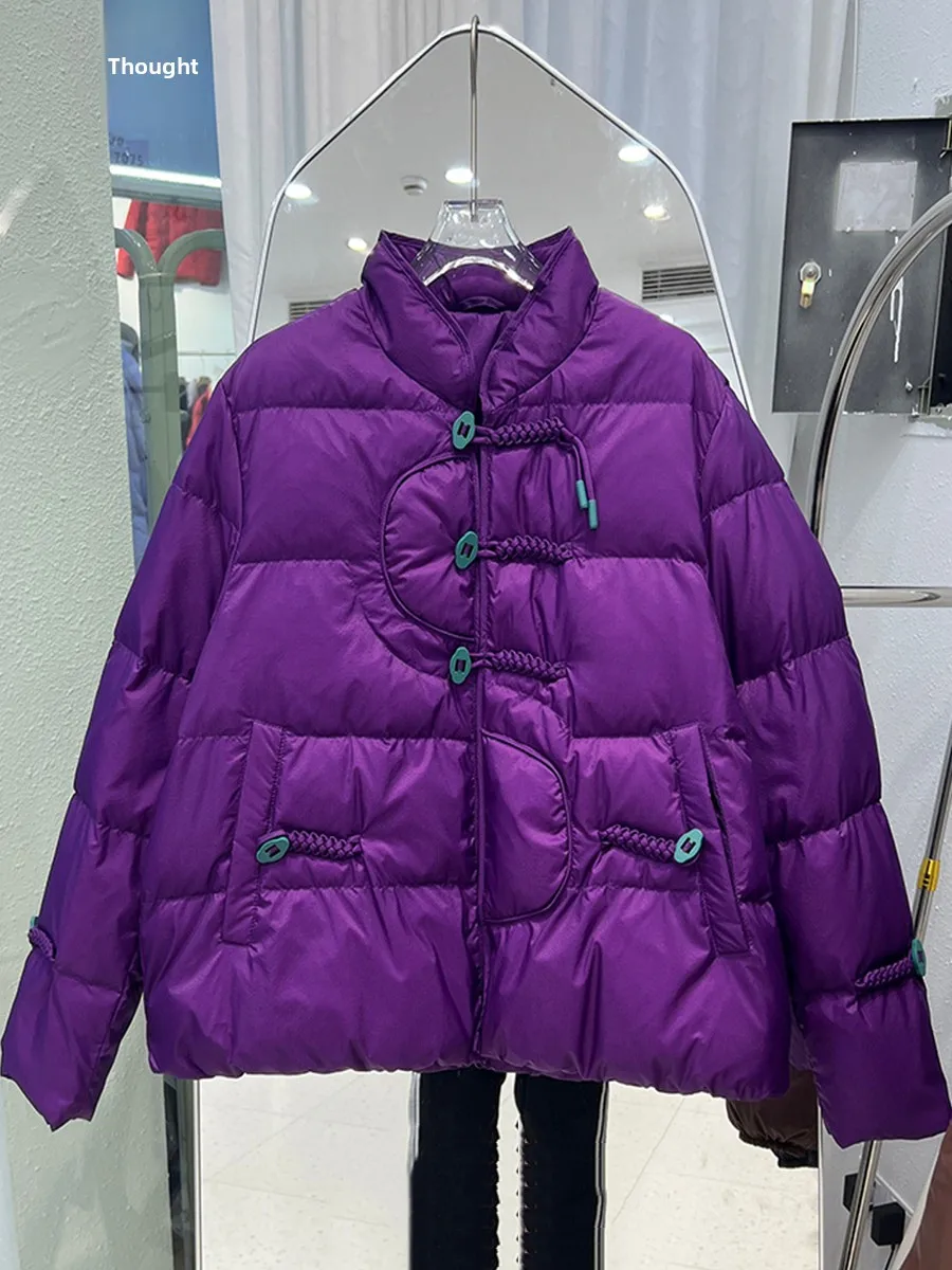 

Осенне-зимняя этническая короткая пуховая куртка для женщин, свободного кроя, с воротником-стойкой, традиционное китайское пальто в новом стиле