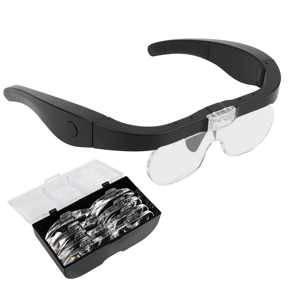 With LED Light Magnifier Magnifying Glasses 1.5X 2.5X 3.5X 5.0X USB Rechargeable Head-mounted For Reading Watchmaker Repair