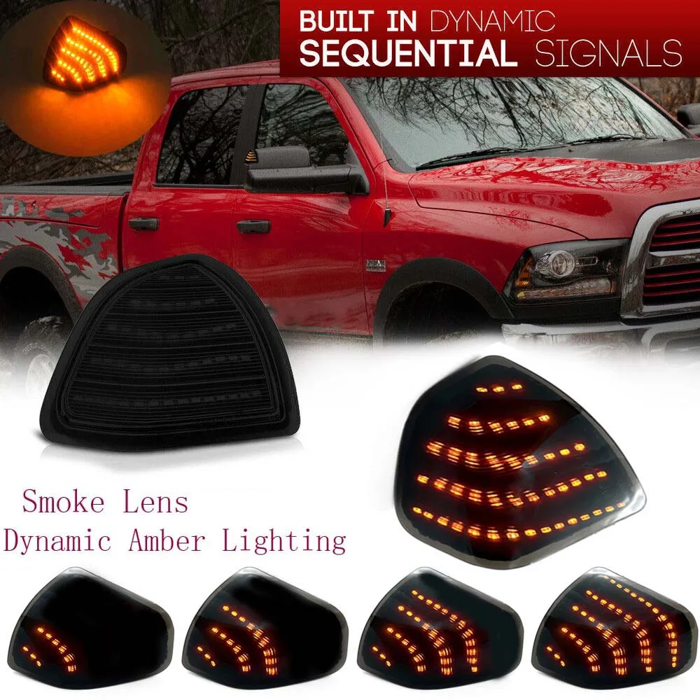 For 2010-2018 Dodge Ram 1500 2500 3500 4500 5500 Dynamic Sequential LED Side Mirror Turn Signal Light Smoke Lens Tow Lamps 2Pcs