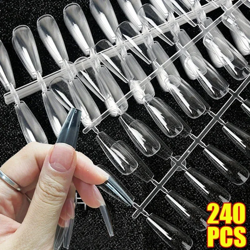 Transparent Full Coverage False Nail 240PC Ballerina Stiletto Coffin Shape Acrylic Extension French Fake Nail Tips Nail Art Tool