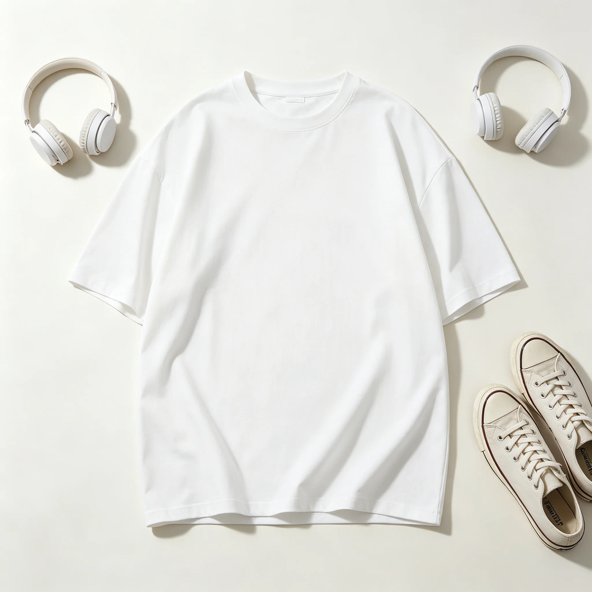 White Pure Cotton T-shirt Thickened Threaded Round Neck Short Sleeves Three Needle Half Sleeve Tees