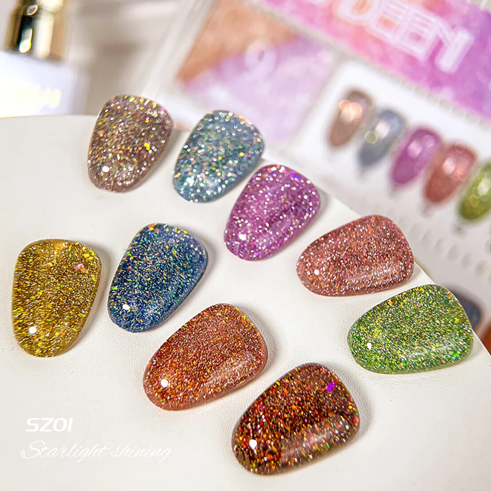 Vendeeni 9 Farben/Set Regenbogen Glitzer Gebrochener Diamant Gel Nagellack UV LED Aushärtbarer Gel-Lack Flash Nail Art Gel mit Display – Detail 20