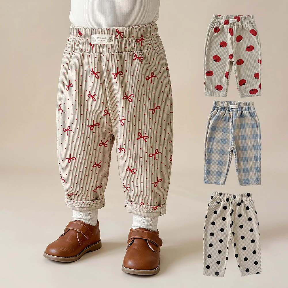 Baby Pants 6M-3T Baby Boy Pants Cute Bow Dots Toddler Casual Pants Autumn Corduroy Infant Girls Trousers