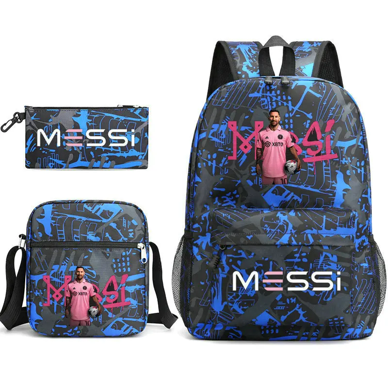 3pcs Lighiweight Sports Messi Backpacks Simple Capacity Women Men Outdoor Travel BackpacksTeens Laptop School Bag Shoulder Bag