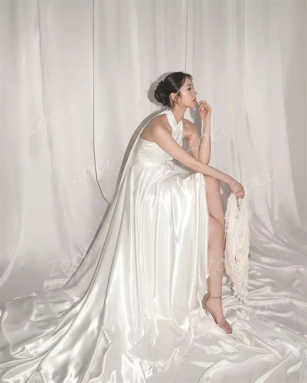 Zoci Modern Criss Cross Silk Satin Korea Wedding Dresses Corset Sleeveless A Line Bride Wedding Party Gown Customized