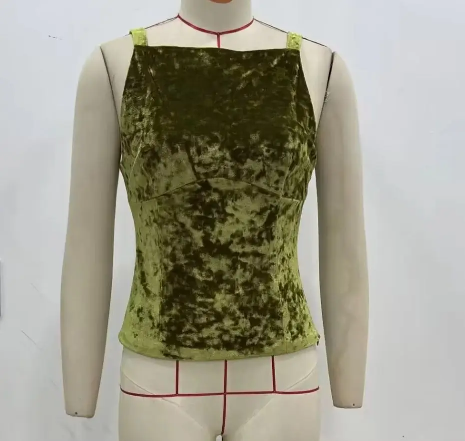 

KONDALA Шикарный женский однотонный зеленый бархатный топ, модный 2024, винтажный сексуальный топ без рукавов CAMI High Street, кружевные повседневные клубные женские мини-топы