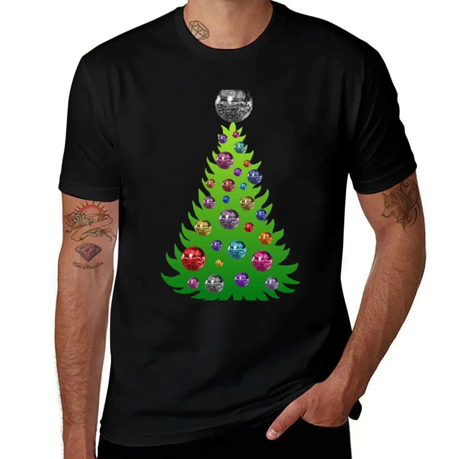 

Colorful 1970s Disco Ornament Christmas Tree T-Shirt man t shirt cotton high quality cotton t shirts high quality T-Shirt