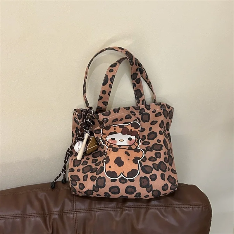 New Maillard leopard print kitty cat canvas bag with large capacity for returning to school students to go shopping , handbag