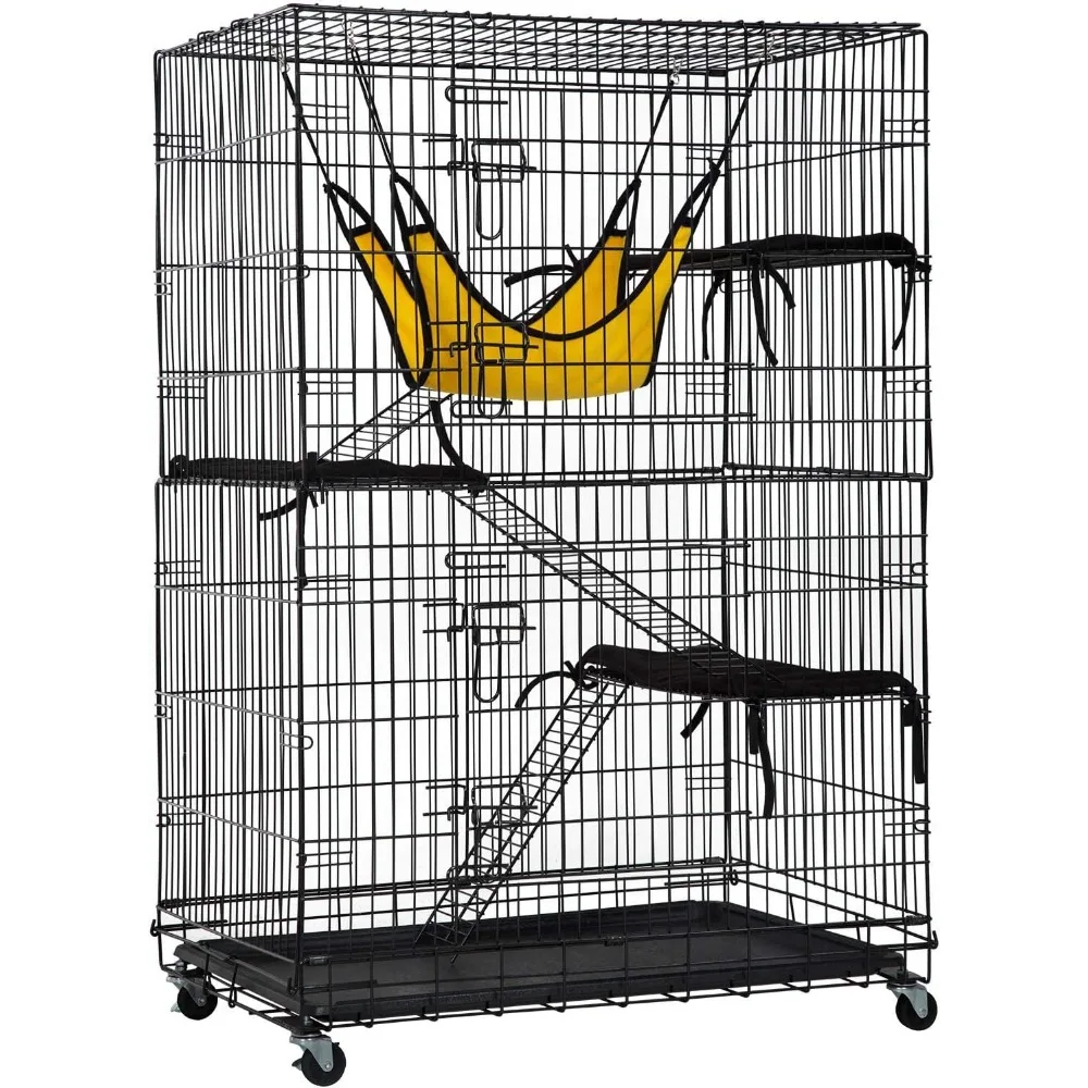 

4-Tier 48 Inches Cage Crate Cat Kennel Cat Playpen with Free Hammock 3 Cat Bed 2 Front Doors 3 Ramp Ladders Perching