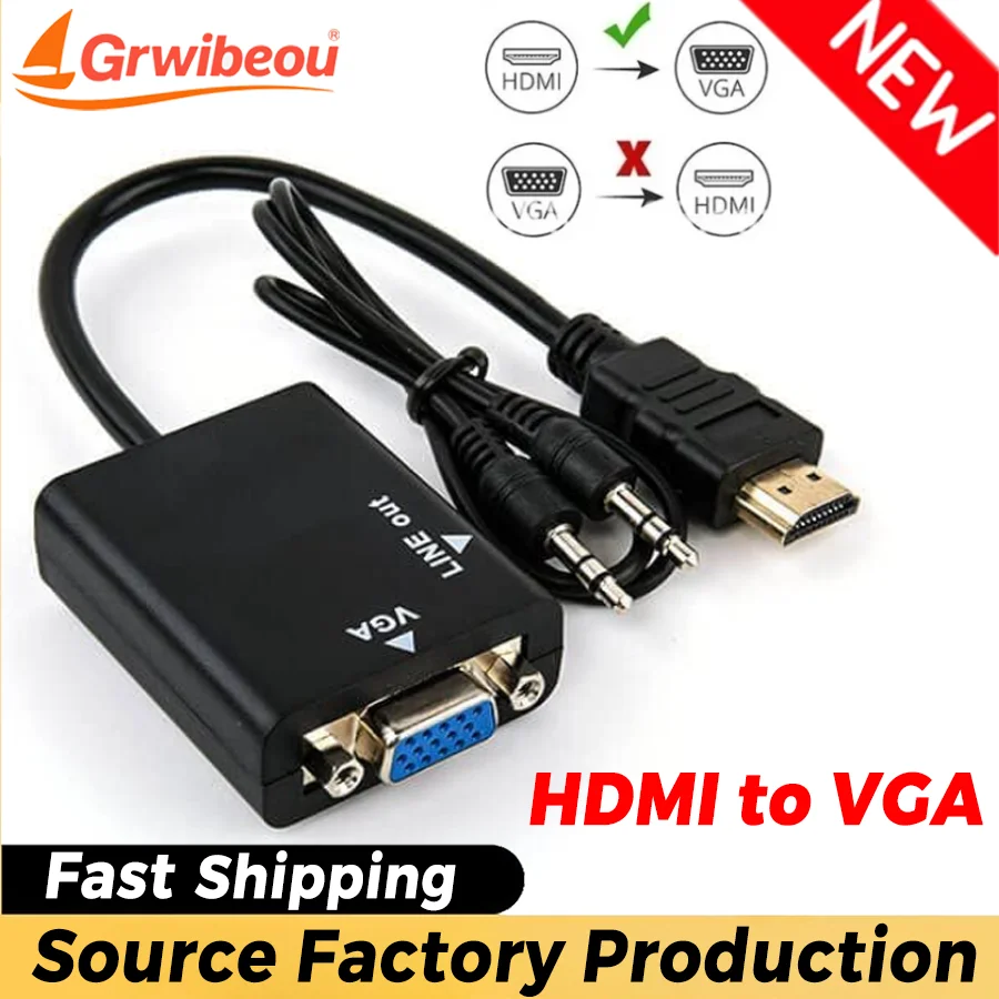 

Grwibeou HDMI-compatible To VGA Adapter HD 1080P Male To VGA Female Converter with Audio Cable HDTV TO VGA for PC Laptop Tablet