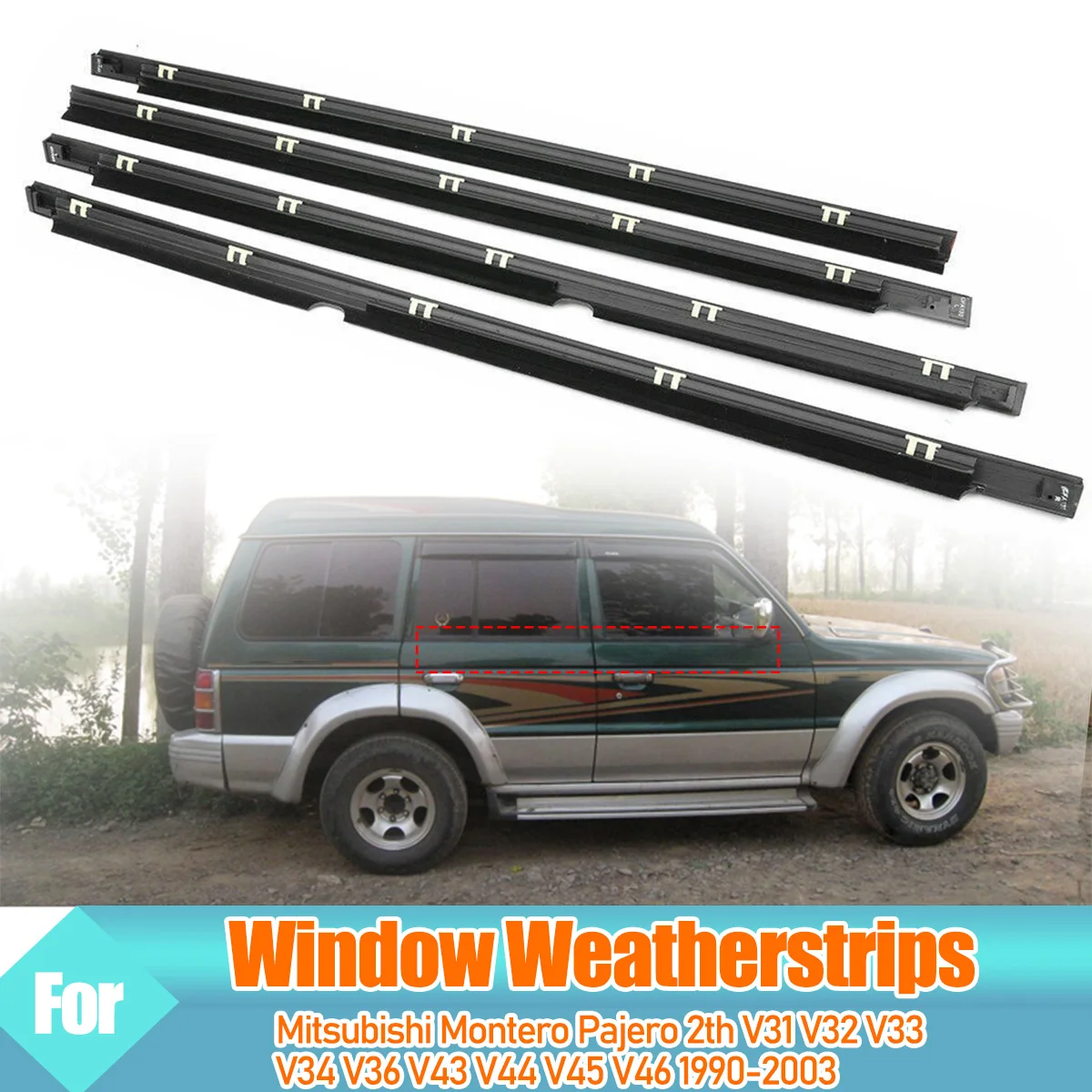 4PCS Car Outer Door Windows Rubber Weatherstrip For Mitsubishi Montero Pajero 2th V31 V32 V33 V34 V36 V43 V44 V45 V46 1990-2003