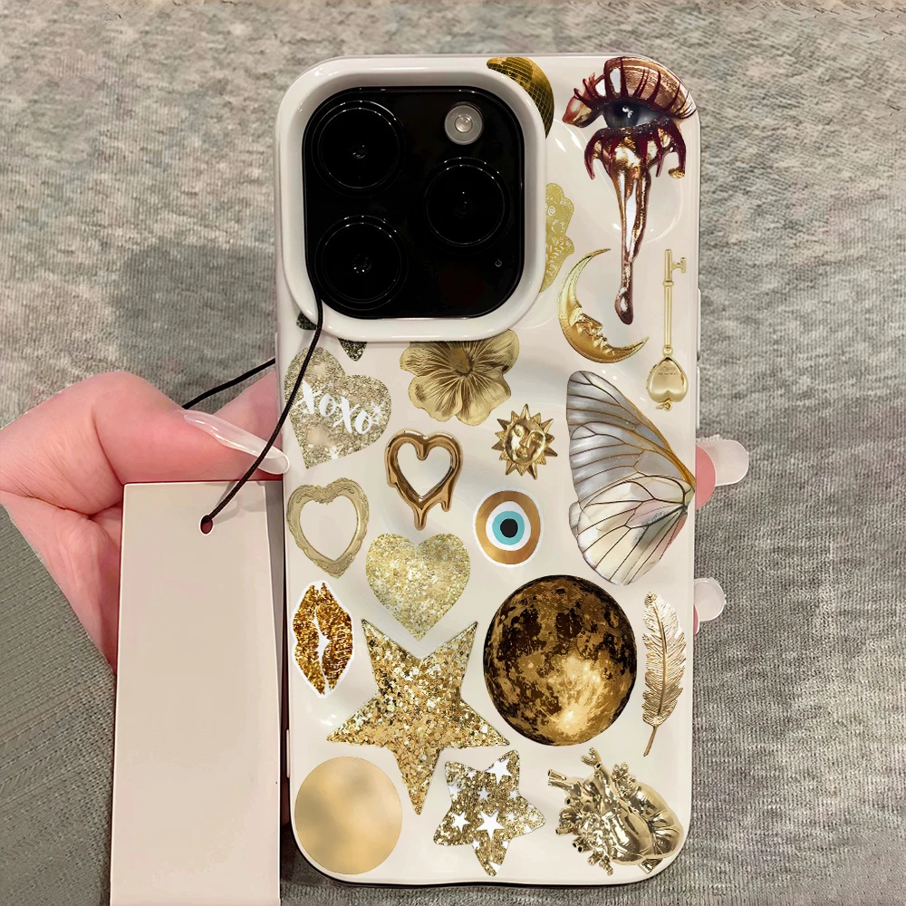 Luxuriöse Goldene Stern-Collage Handyhülle für iPhone 17 16 15 14 13 12 11 Pro Max 14 Plus 17 Air Falten-Wellen Weiche Silikonhülle – Detail 12