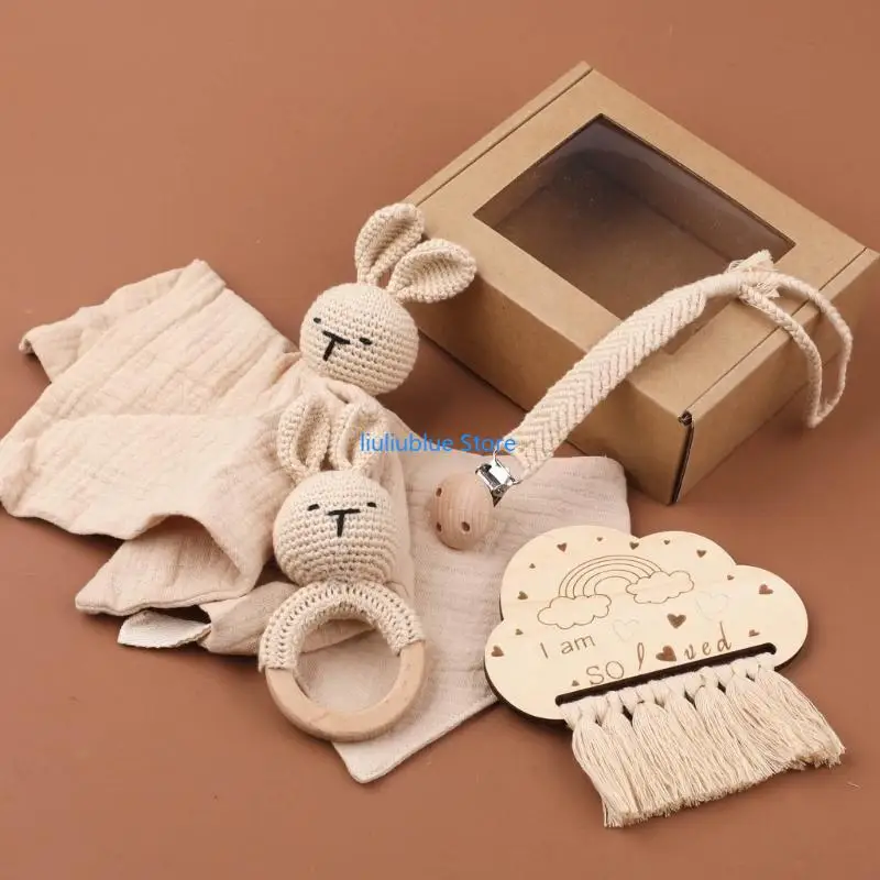 مجموعة من 5 قطع من بطانية مهدئة للأطفال ومنشفة للتجشؤ ولعبة عضاضة 62CF #4