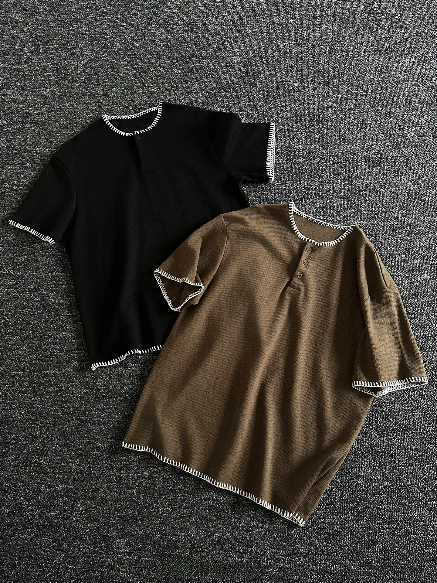 

Мужская футболка Rise Brand с матовой текстурой, коротким рукавом, воротником Хенли, свободного кроя, летняя, в стиле колор-блок, из смесового хлопка