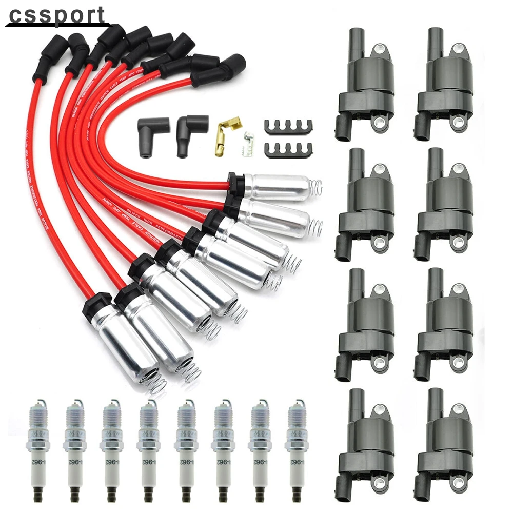 8PCS ROUND Ignition Coil+Spark Plug+Wire For GMC Chevy Silverado 1500 Tahoe 5.3L