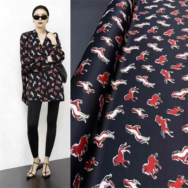

Skin-Friendly Breathable Black Pony Summer Cool Silk Fabric High-end Handmade DIY Women's Clothing Sewing Materials Accessories