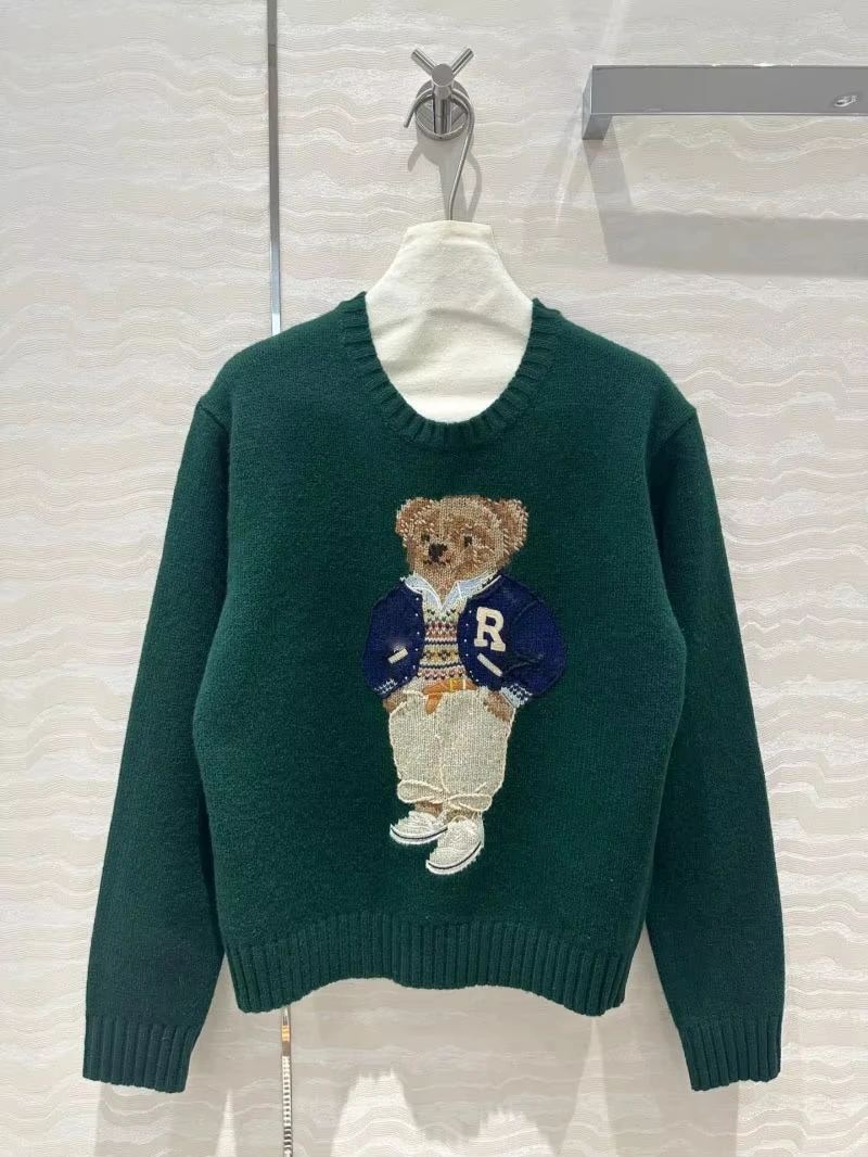 

2024 Autumn/Winter New Women's Sweater Fashion Exquisite Cartoon Wearing Jacket Teddy Bear 10% Cashmere 90% Wool Pullover