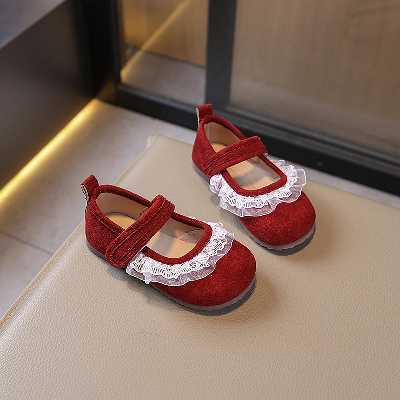 Chaussures en cuir pour filles, Style rétro, pour princesse, décontractées, à la mode, en dentelle plissée, plates, printemps-automne