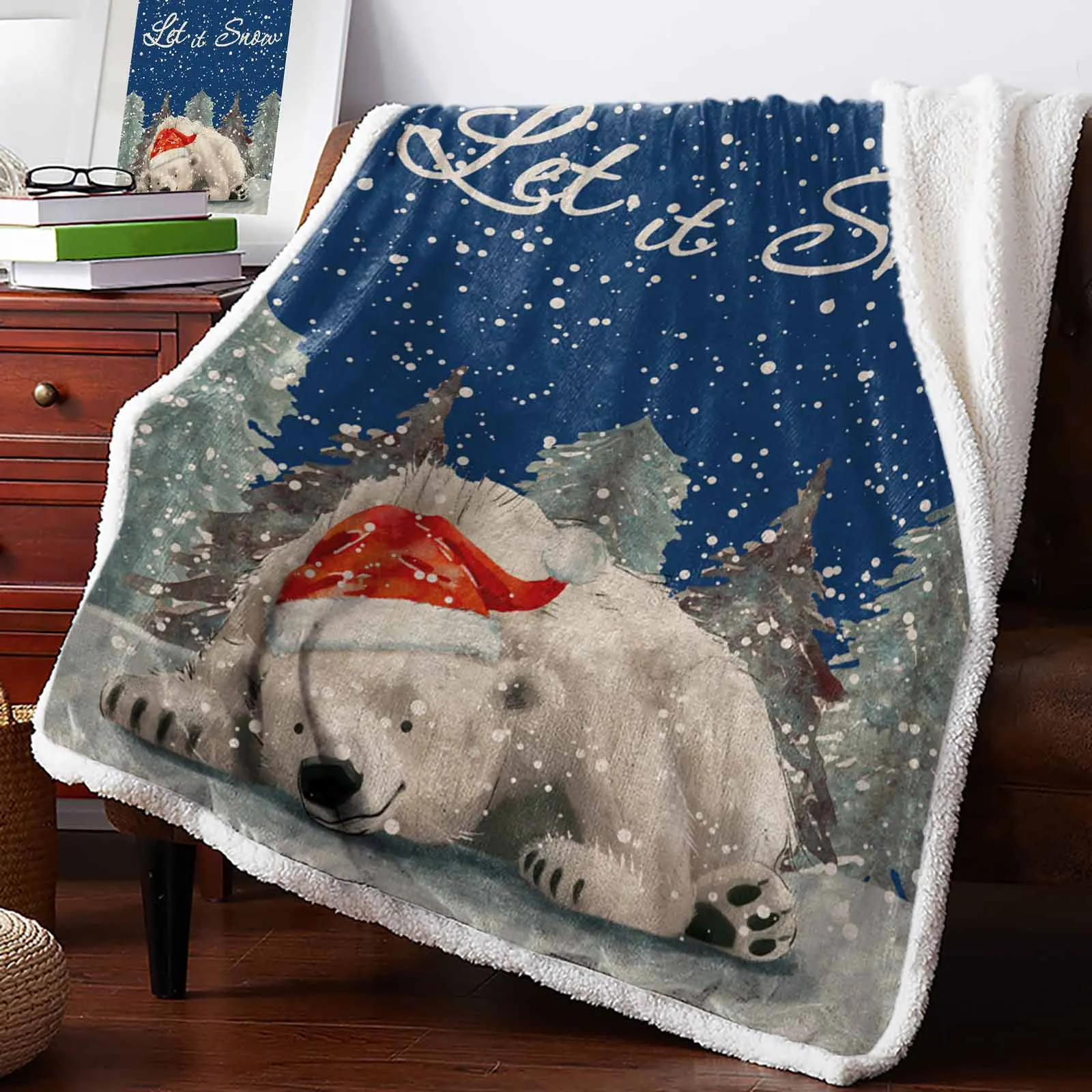 

Christmas Snowflake Bear Winter Warm Cashmere Blanket Office Sofa Soft Throw Blanket Kids Bed Bedspread