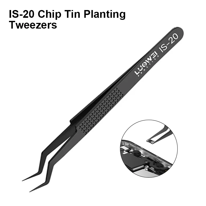 LUOWEI IS-20 Tin-plated Tweezers for Phone Circuit Board Maintenance Anti-magnetic Stainless Steel Chip Soldering Tweezers