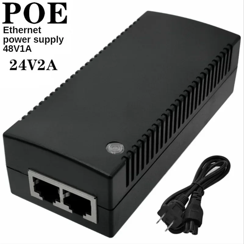 POE Power Supply DC Adapter, Desktop Power Injector, Ethernet Adapter, Vigilância CCTV, 24V, 2A, 24V, 1A