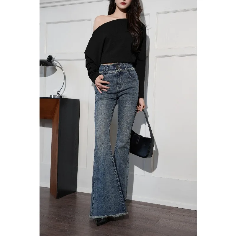 

Новые высококачественные высокие женские утягивающие джинсы с высокой талией и микро-расклешенными джинсами, облегающие джинсовые расклешенные брюки в форме подковы, модные тенденции