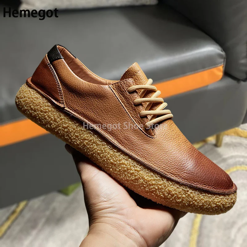 

Brown Platform Casual Shoes Men Retro Style Lace-Up Business Casual Shoes Top Quality Men's Black Leather Breathable Dress Shoes