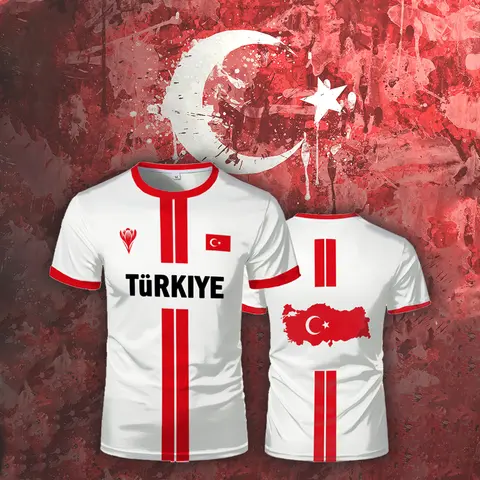 Summer New Turkey Football T-shirt Youth Outdoor Breathable Quick-dry Soccer Jersey Turkish Flag Printed Men's Short-sleeved Tee