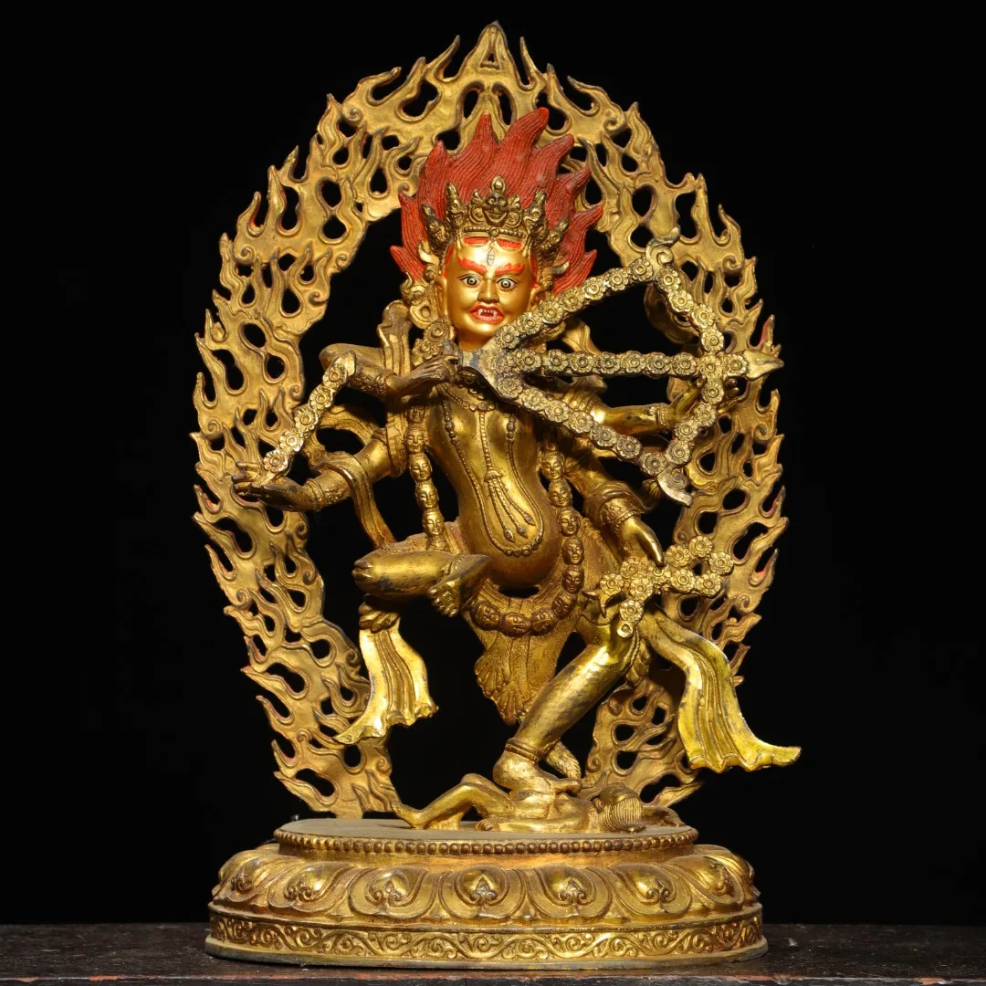 Old Nepalese temples Old Bronze Gilded Painted Face High Relief Kurukulle Buddha Backlight Lotus Terrace Worship Hall
