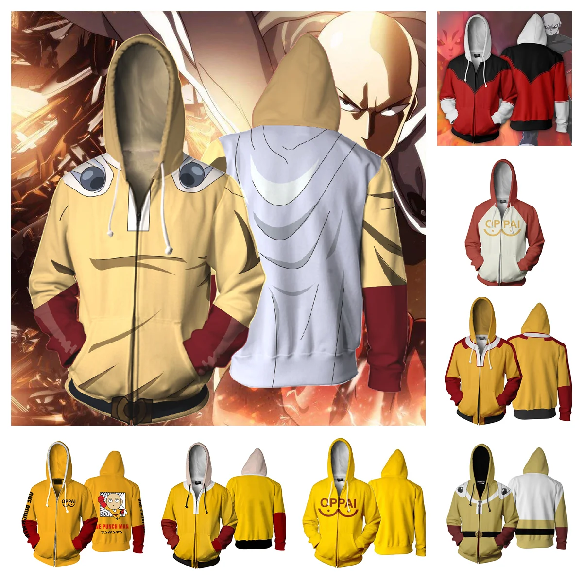 Anime OPM ONE PUNCH MAN Hoodies Saitama Jacket Cosplay Hooded Genos Streetwear Hoody Zipper Clothes Unisex Streetwear Coat