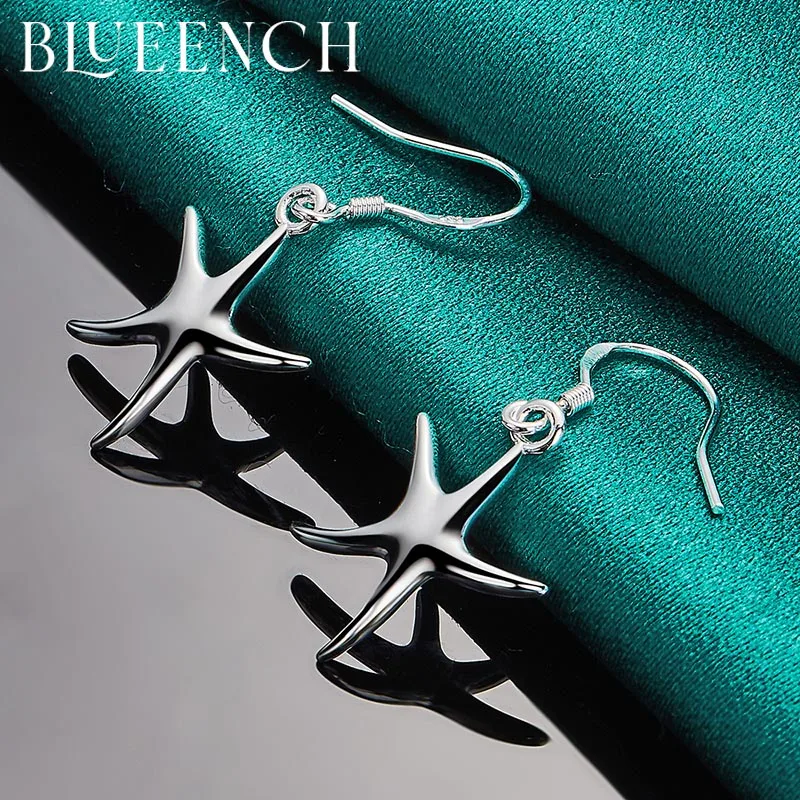 Blueench 925 Sterling Silver Pentagram Pendant Earrings for Women Engagement Wedding Party Cute Fashion Jewelry