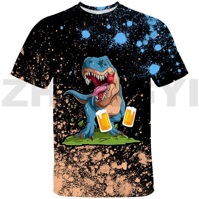 Dinosaur with Beer Kvass 3D T-shirt Boys Girls Oversized T Shirt Graphic Pivosaurus Anime Short Sleeve Men Fashion Casual Tees