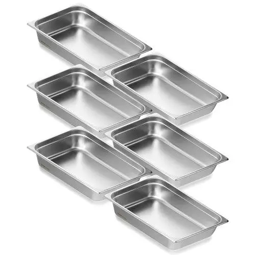 6-Pack Stainless Steel Hotel Steam Table Pans, 4 Deep Full Size Cookware - Ideal for Buffets & Catering