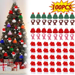 Mini Santa Hat & Scarf 2024 New Christmas Costume for Cat Rabbit Doll Lollipop Bottle DIY Xmas Party Dinner Decoration