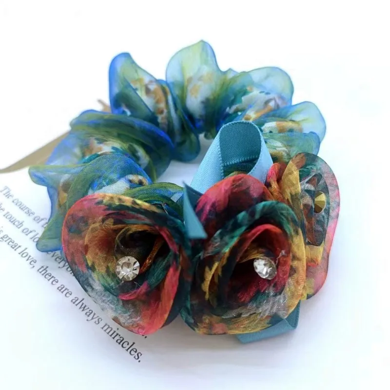 Gummibänder Haar Blumen Scrunchie Pack Hochs teck frisur Brötchen Haars eil Mesh