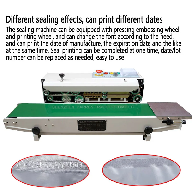 FR-770 연속 필름 씰링 기계 80W 비닐 봉투 포장 기계 밴드 실러 수평 가열 씰링 기계 220V/110V