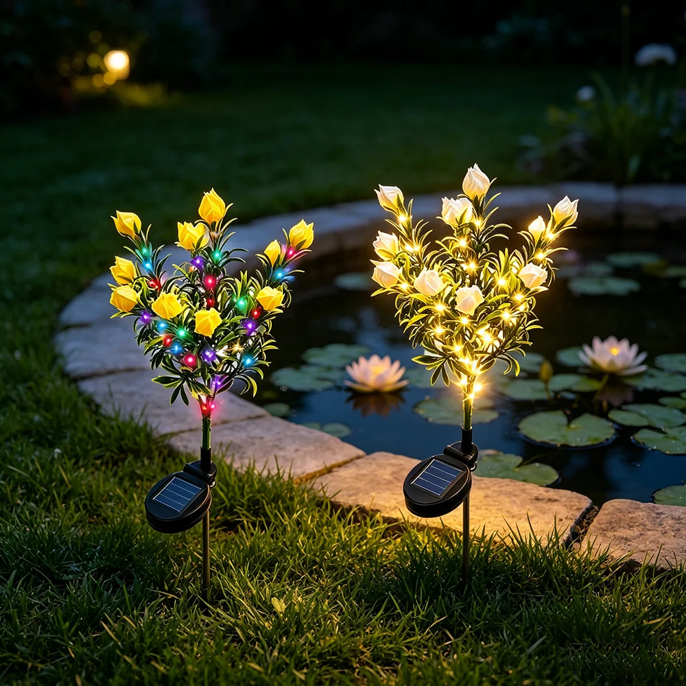 Solar Powered Simulated Gardenia Ground Mounted Lights, Outdoor Courtyard Landscape Villas, Homestays, Holiday Party Decorations