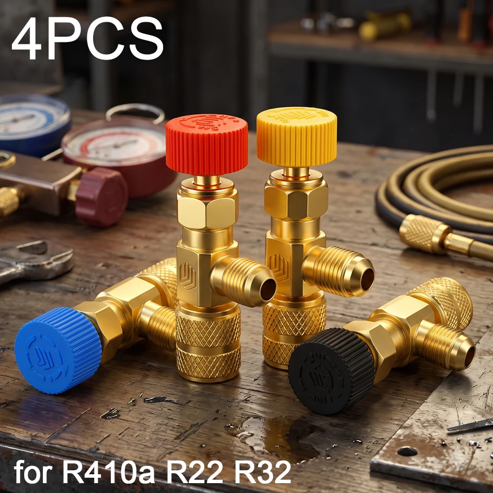 R410 R22 Brass Refrigerant Charging Valve Tool 1/4Pcs AC Manifold Safety Adapter HVAC Leak-Proof Flow Control