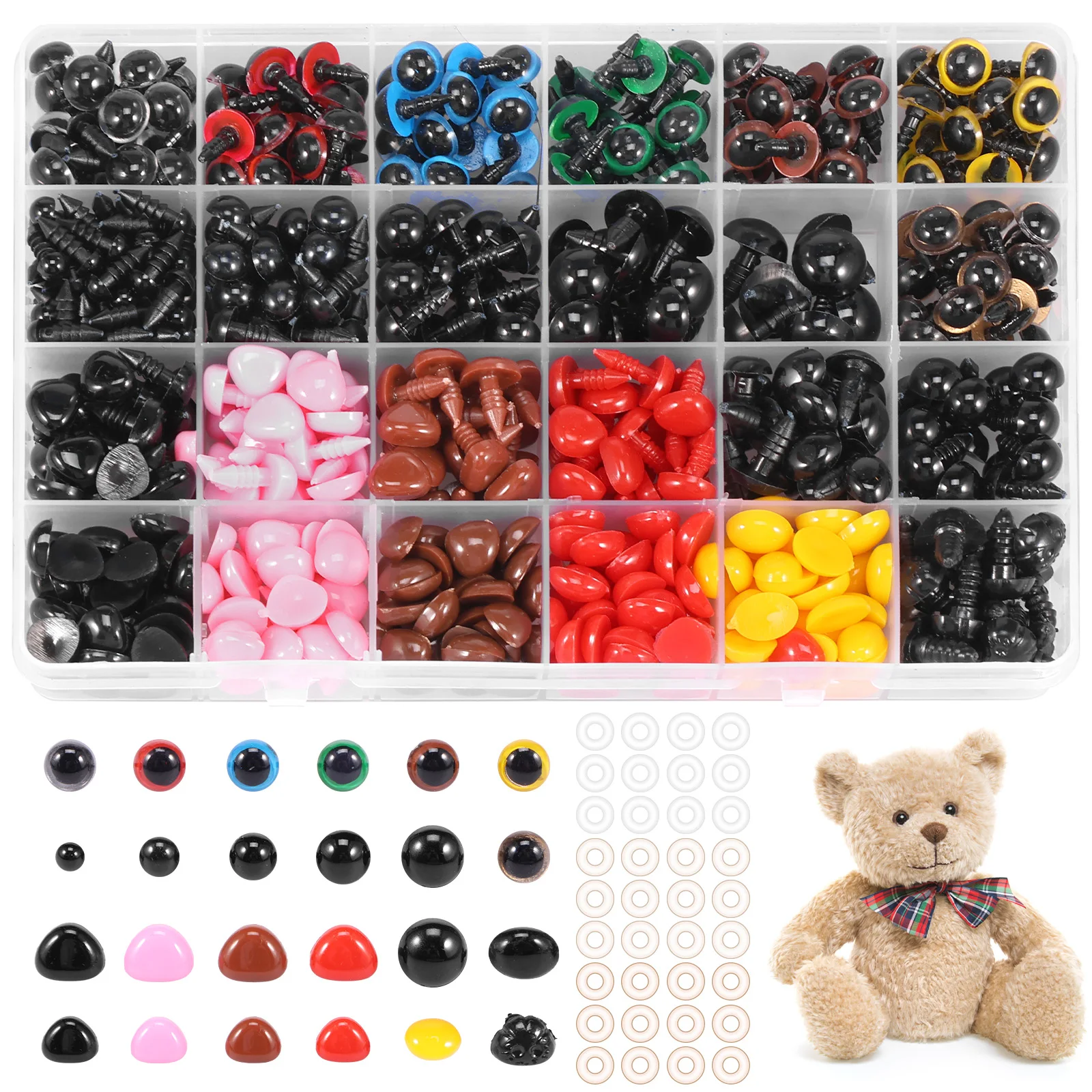 1040/500pcs Safety Eyes and Noses for Doll Stuffed Repair,Multi Sizes Colorful DIY Craft Doll Eyes&Nose for Crochet Toys Doll
