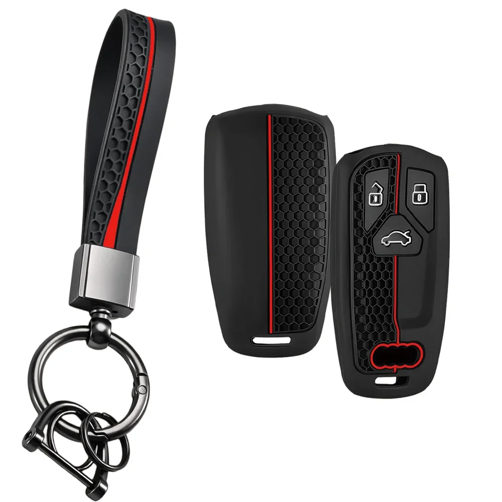 Slim Hex Red Sleeve With Keychain For Audi S4 S5 S7 Q7 4M RS Coupe Skin-friendly Smooth Smart Key Holder Case