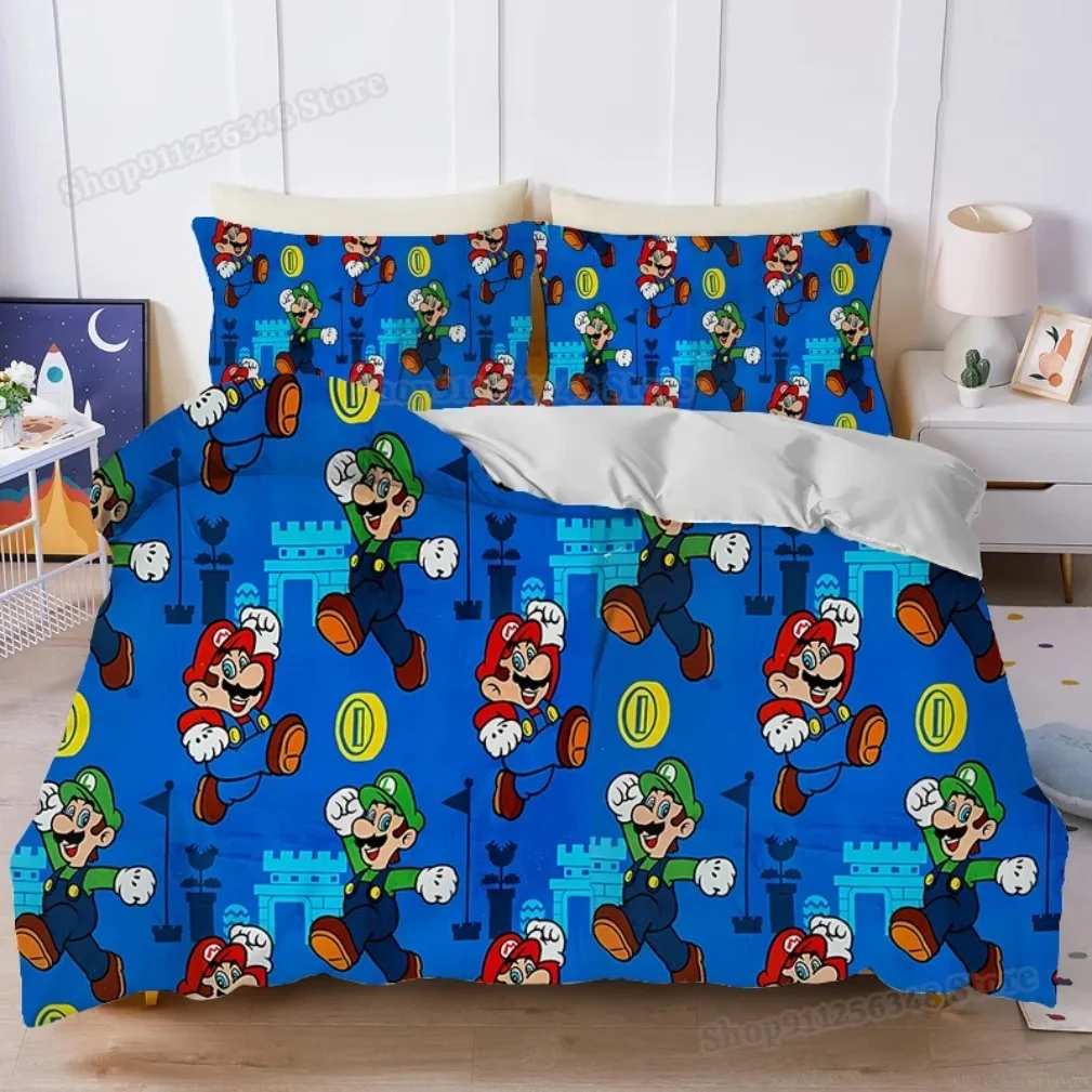 Retro Style Mario Print Duvet Cover Pillowcases Game Super Mario Bedding Set Adult and Children Bedding Set Birthday Gift