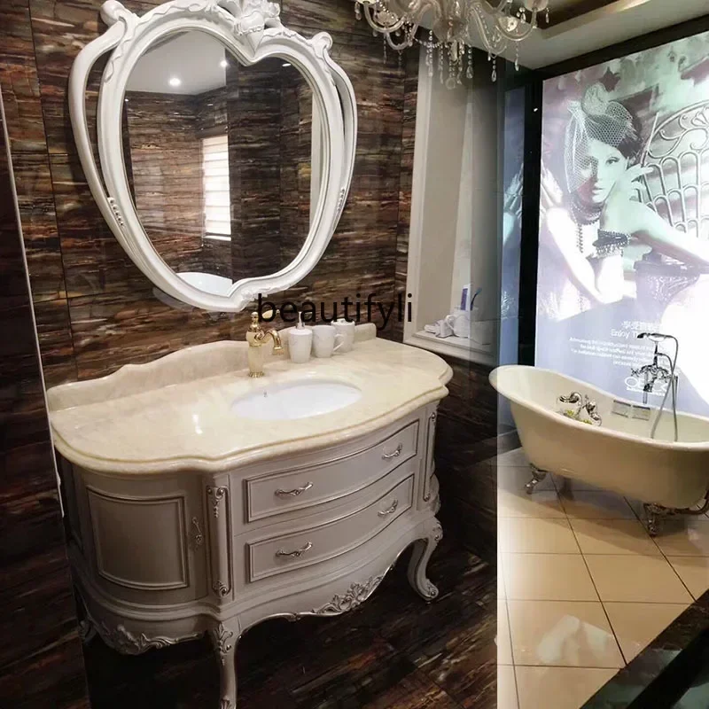 

ls 42European bathroom cabinet solid wood washbasin combination marble washbasin floor type