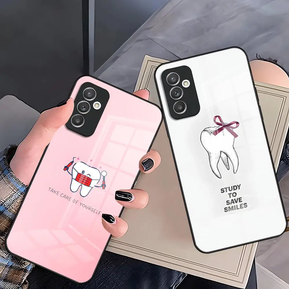 Cute Dentist Tooth Phone Case For Samsung A57 A37 A33 5G A54 A36 A35 A56 A52 A17 Shockproof Glass Cover