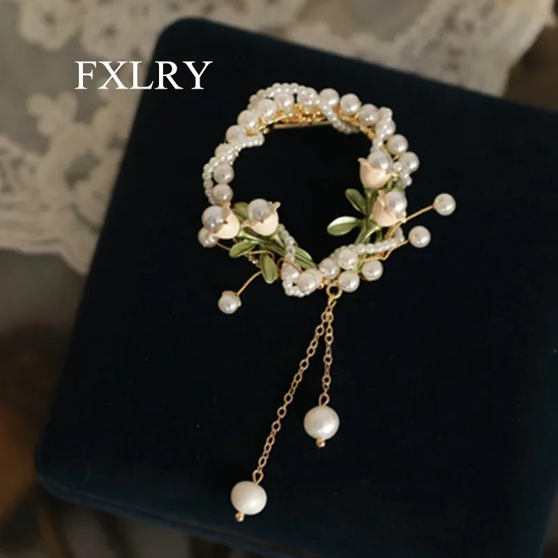 FXLRY Original Handmade Natural Pearl Lily Of The Valley Brooch Sweater Pin Decorative coat brooch pin