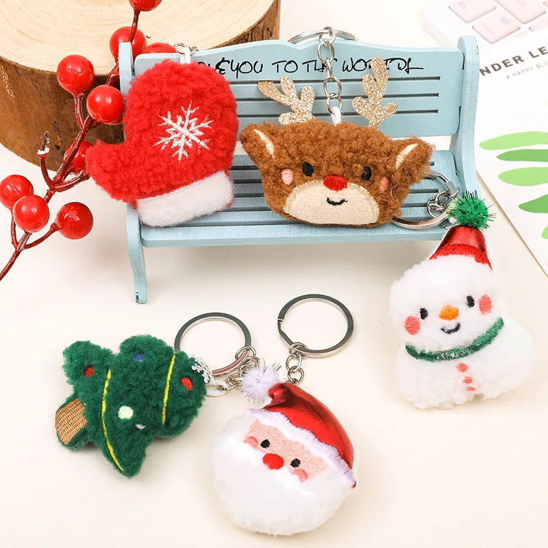

7.5cm/2.95in Christmas Plush Keychains Cartoon Cartoon Pendant Snowman Elk Gloves Tree Stuffed Accessories Toys Collectible Gift