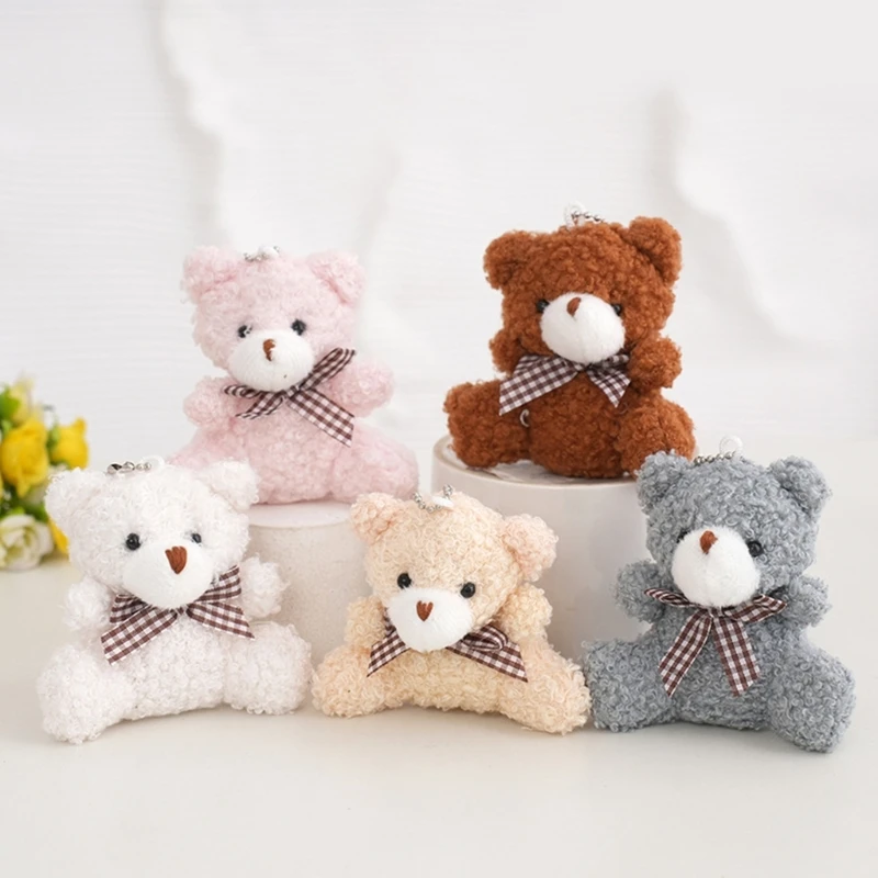 5pcs Mini coniglio portachiavi morbido carino peluche coniglietto giunto Mini orso giocattolo per decorazioni per bambole scuola studente zaino ciondolo farcito