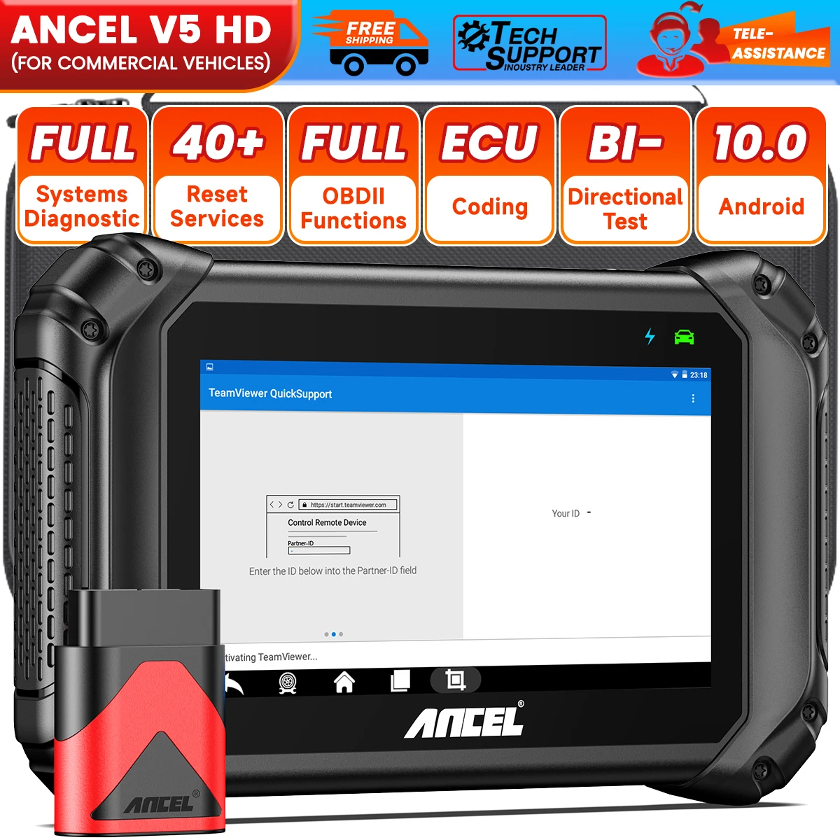 

ANCEL V5 HD сканер для тяжелых грузовиков, все системы, кодирование ЭБУ, двунаправленный OBD2, для грузовиков, двунаправленная Диагностика дизельного двигателя, DPF Выдержка