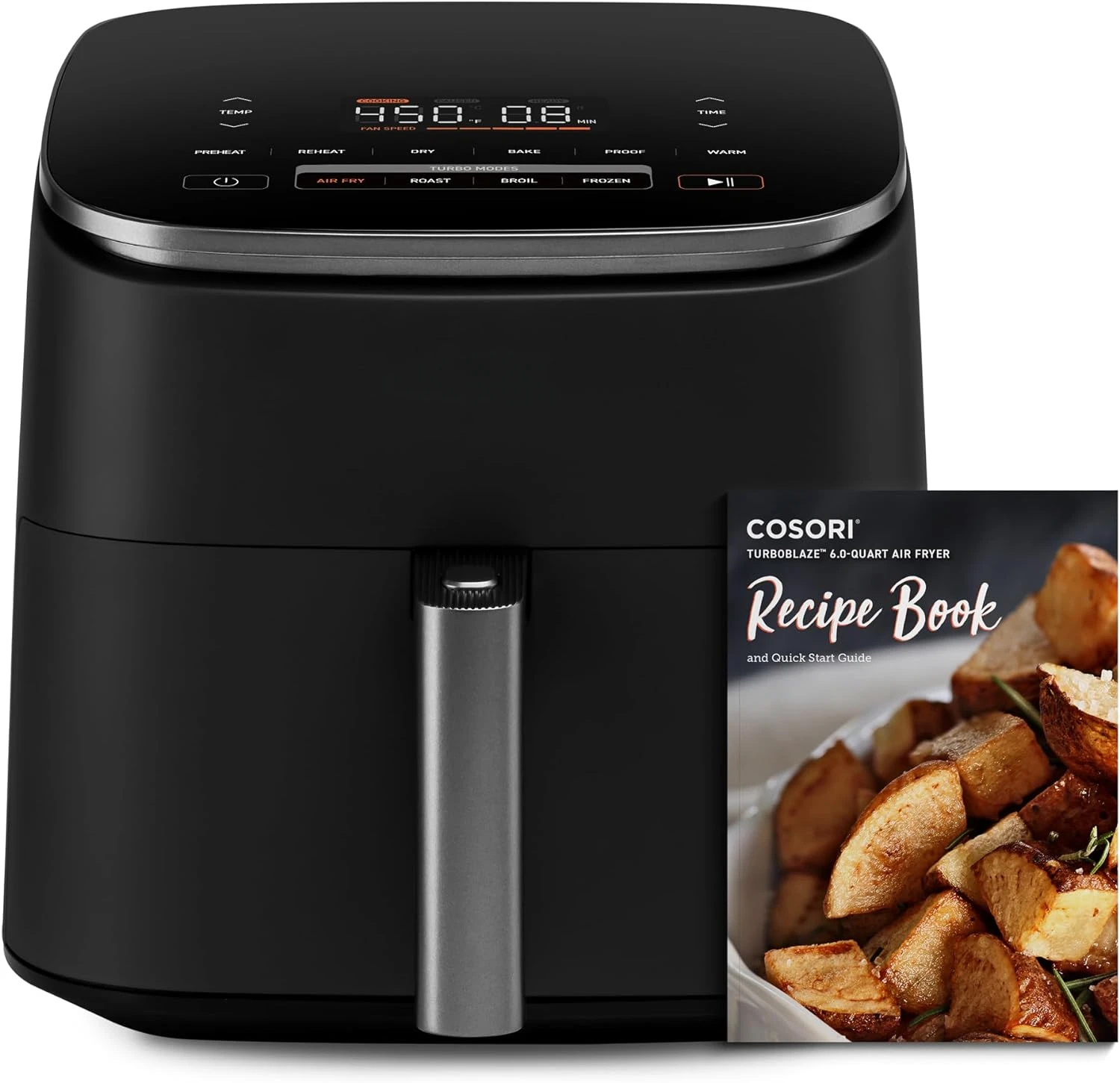 

Air Fryer 6.0-Quart Compact Airfryer 9 Functions, 5 Speeds, Cooks Quickly, Varied Recipes, Easy to Clean, Dark Gray